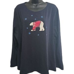 Talbots Shirt 2X Navy Blue Polar Bear Shirt Holiday Christmas Casual Long Sleeve